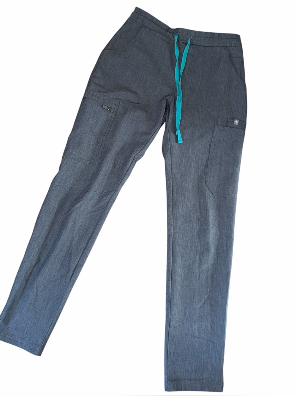 Figs Women's Charcoal Straight Leg Scrub Pants with Teal Drawstring